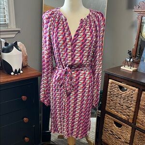 Banana Republic Dress Size 10 Tie Waist Long Sleeve Printed